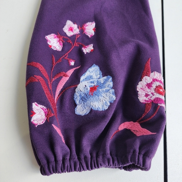 Ann Taylor Shift Dress Purple Floral Embroidered Sleeve V Neck Casual Stretch S - Picture 14 of 15